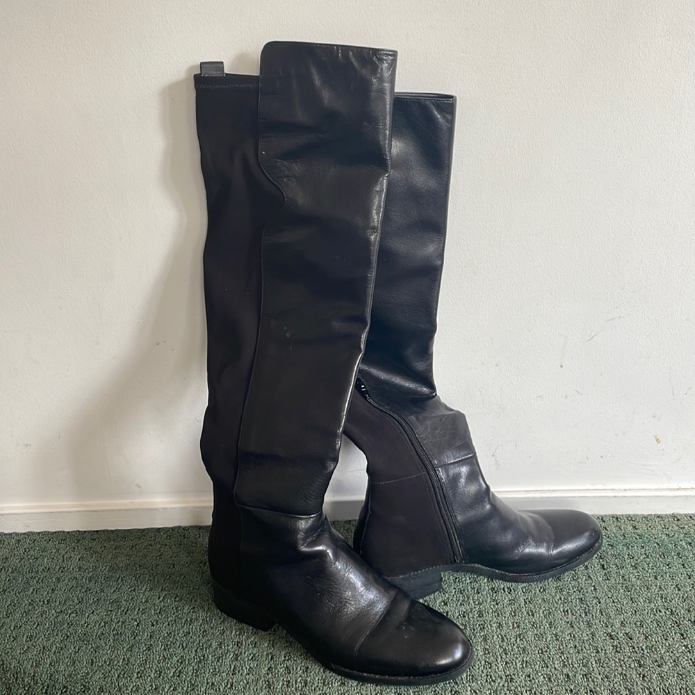 Nine West leather and  stretch fabric over the knee boots